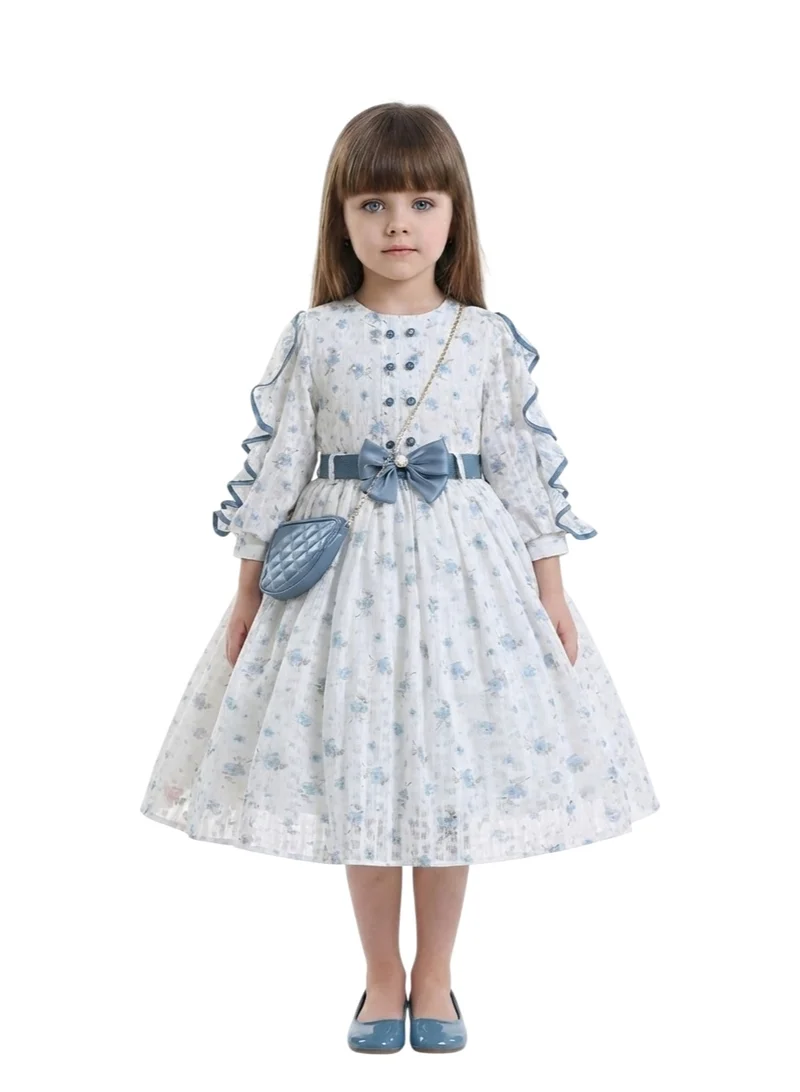 Bidani Lujain Blossom Dress Grey with Bag